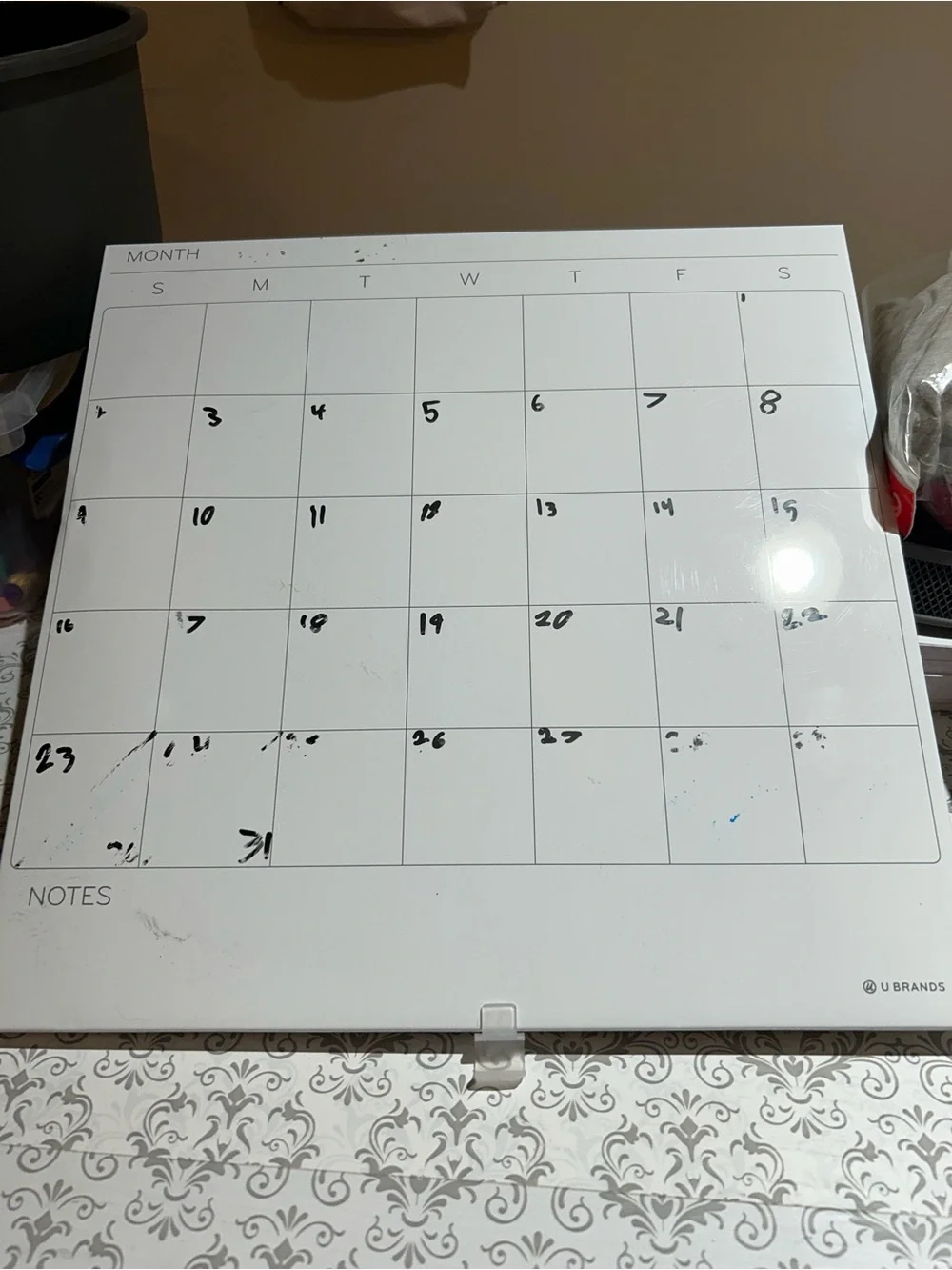 White Magnetic Dry Erase Monthly Calendar